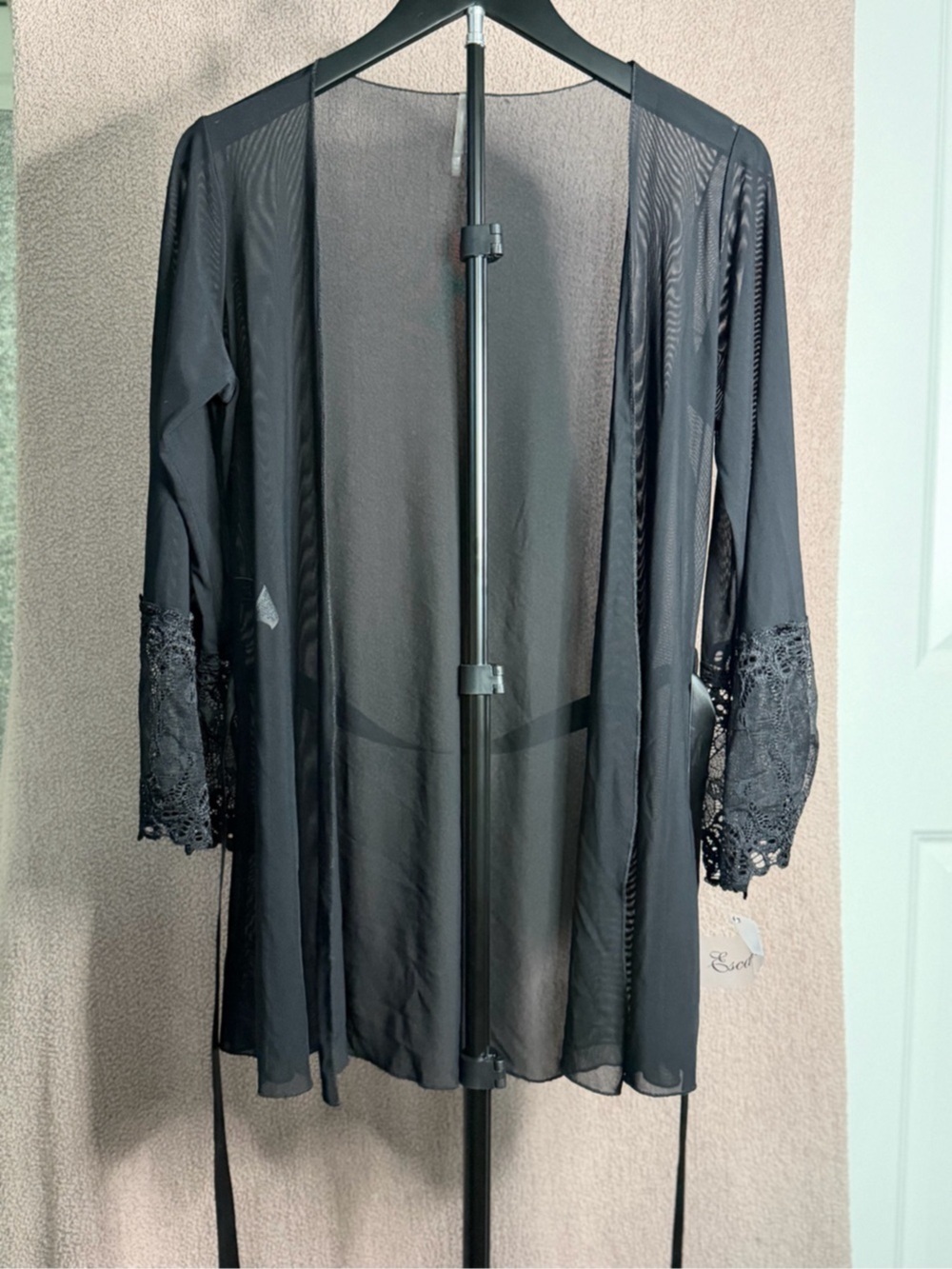 Collection Escante Black Sheer Lace Sleeve Robe Lingerie Cover Up Small
